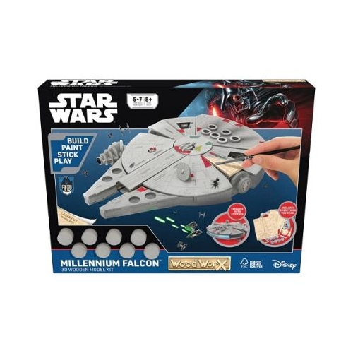 Macheta de asamblat Star Wars Millennium Falcon cu 80 piese din lemn  vopsea pensula si adeziv inclus
