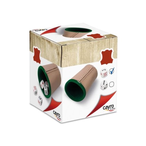 Poker cu zaruri cu pahar din piele naturala si 5 zaruri de 16 mm Cayro