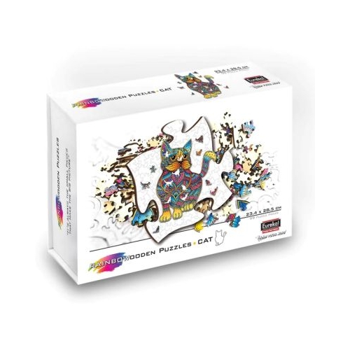 Puzzle din lemn multicolorat Pisica 99 piese