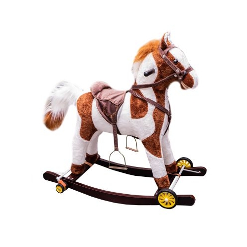 Calut Balansoar Lemn  Plus cu Rotile Maro  Alb 74 cm