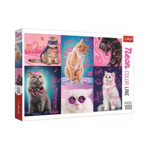Puzzle 1000 piese Super-pisici neon Trefl