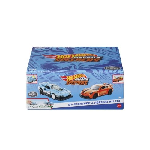 Set 2 masinute metalice pull back GT-Scorcher si Porsche 911 GT3 1/43 Hot Wheels