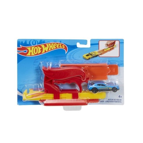 Set lansator portabil rosu si masinuta Hot Wheels