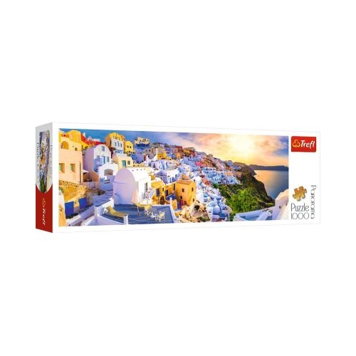 Puzzle 1000 piese. Panorama Apus in Santorini Trefl