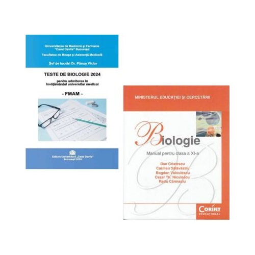 Pachet admitere in Invatamantul universitar medical FMAM Teste de biologie 2024 si Manual de biologie clasa a 11-a - Dan Cristescu Victor Panus