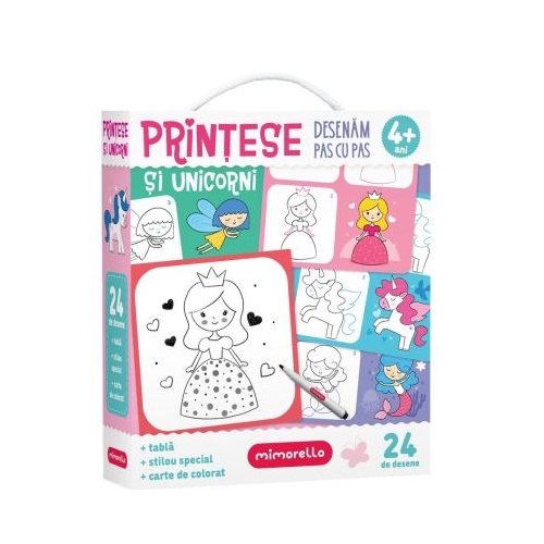 Joc educativ Mimorello. Printese si unicorni. Desenam pas cu pas