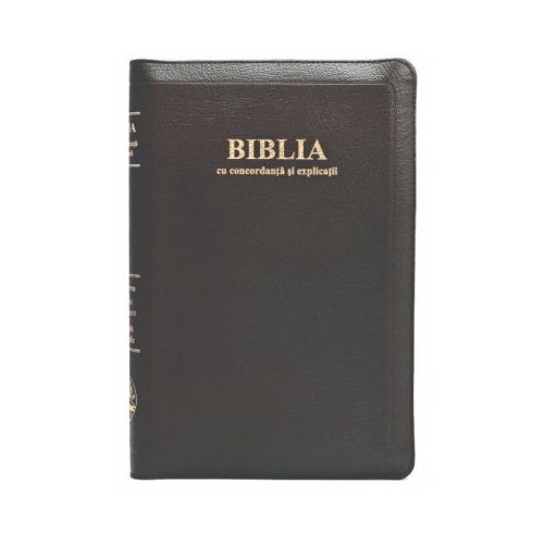 Biblia cu concordanta si explicatii mare 077 ZTI coperta piele neagra fermoar index