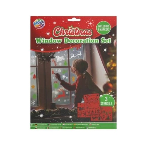Set de decoratiuni pentru ferestre cu markere si sabloane tematica Craciun