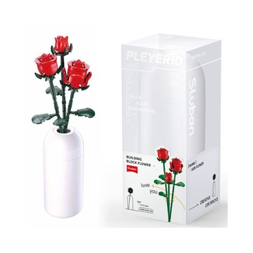 Set de Constructie Flowers Trandafir Rosu 258 piese Sluban