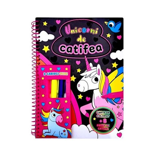 Unicorni de catifea. Cu 3 carioci neon