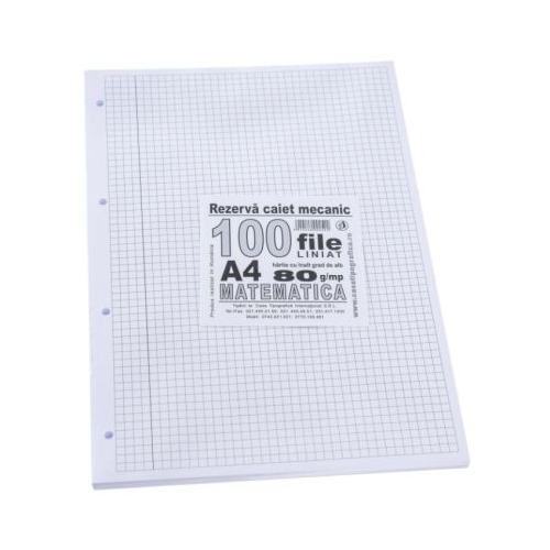 Rezerva caiet mecanic matematica cu margine liniata A4 100 file Casa Tipografica
