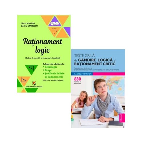 Pachet 2 culegeri Rationament logic si Teste grila de gandire logica si rationament critic - Diana Korpos Gabriel Stefan Ion