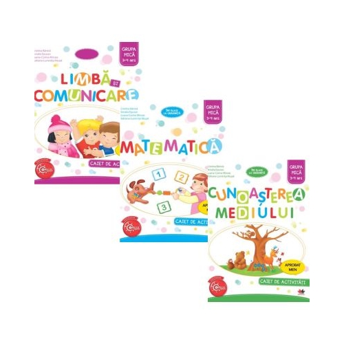 Set 3 Caiete de activitati Imi place la gradinitai Grupa mica 3-4 ani Limba si comunicare Matematica si Cunoasterea mediului - Cristina Banica