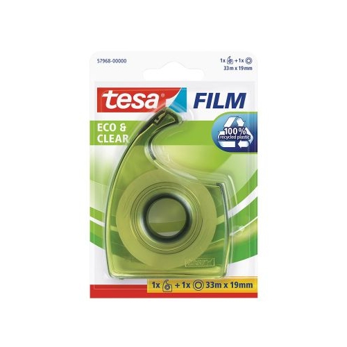 Banda adeziva Tesa Ecologo transparenta 19 mm x 33 m cu dispenser EasyCut