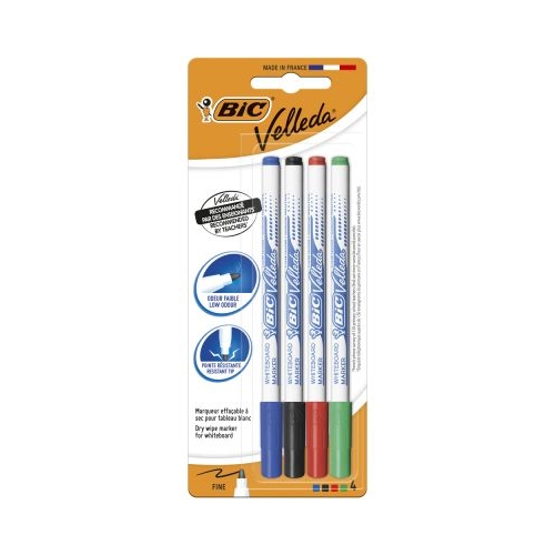 Marker pentru tabla Bic Eco Velleda 1721 varf rotund subtire 4 culori blister