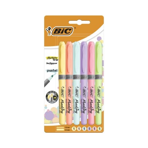 Evidentiator Bic Brite Liner Grip pastel 6 culori blister