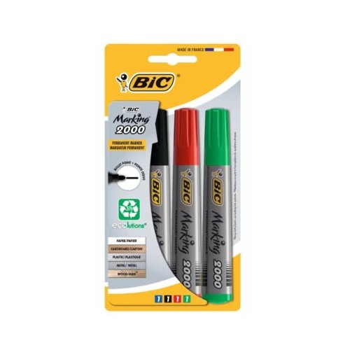 Marker permanent Bic 2000 varf 2-5mm 4 culori blister