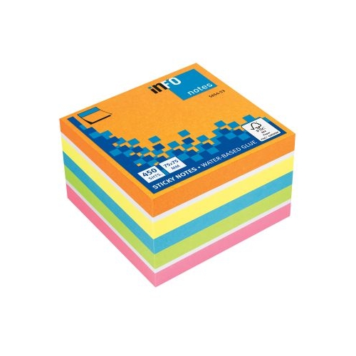 Notite adezive InFO 75x75 mm verdealbportocaliugalbenviolet