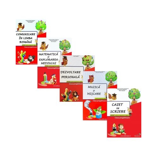 Pachet 5 caiete Clasa Pregatitoare Comunicare in limba romana Matematica Dezvoltare personala Muzica si miscare si Caiet de scriere - Valentina Stefan-Caradeanu