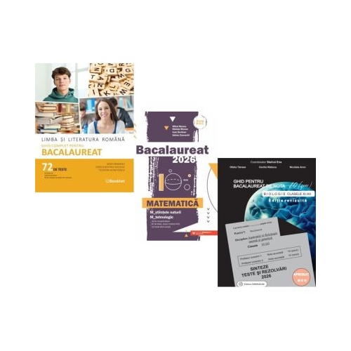 Pachet Bacalaureat 2026. Limba si literatura romana 72 teste complete Matematica M-stiintele-naturii si M-tehnologic si Biologie clasele 11-12 - Mimi Gramnea Mihai Monea Stelica Ene