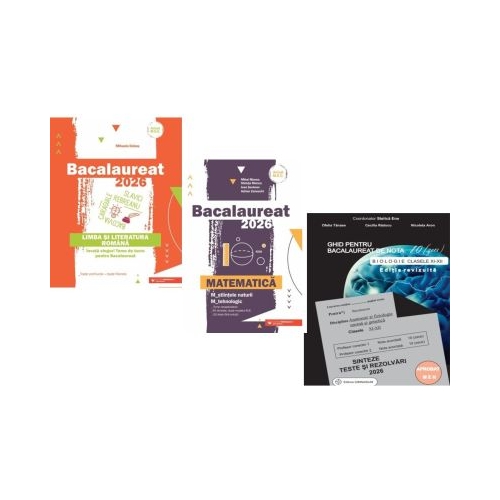 Pachet Bacalaureat 2026. Limba si literatura romana Matematica M-stiintele-naturii si M-tehnologic si Biologie clasele 11-12 - Mihaela Dobos Mihai Monea Stelica Ene