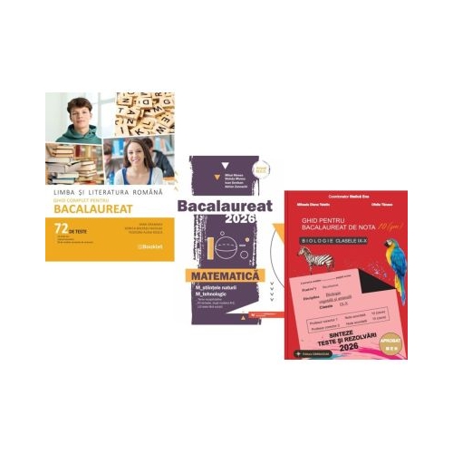 Pachet Bacalaureat 2026. Limba si literatura romana 72 teste complete Matematica M-stiintele-naturii si M-tehnologic si Biologie clasele 9-10 - Mimi Gramnea Mihai Monea Stelica Ene