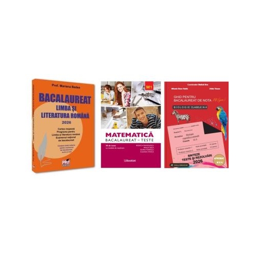 Pachet Bacalaureat 2026. Limba si literatura romana Matematica M1 Teste si Biologie clasele 9-10 - Mariana Badea Rodica Manolescu Stelica Ene