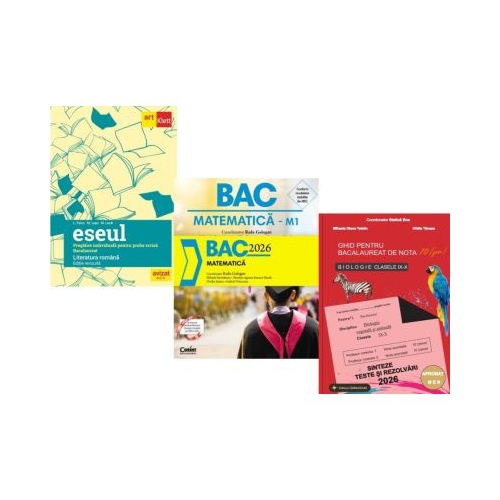 Pachet Bacalaureat 2026. Eseul. Literatura Romana. Pregatire individuala pentru proba scrisa i Matematica si Biologie clasele 9-10- Liliana Paicu Radu Gologan Stelica Ene