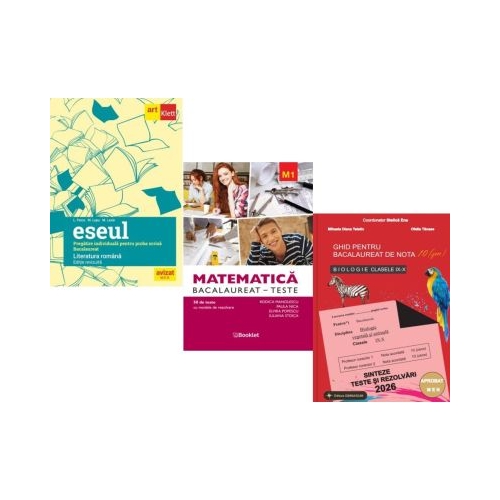 Pachet Bacalaureat 2026. Eseul. Pregatire individuala pentru proba scrisa Matematica M1. Teste si Biologie clasele 9-10 - Liliana Paicu Rodica Manolescu Stelica Ene
