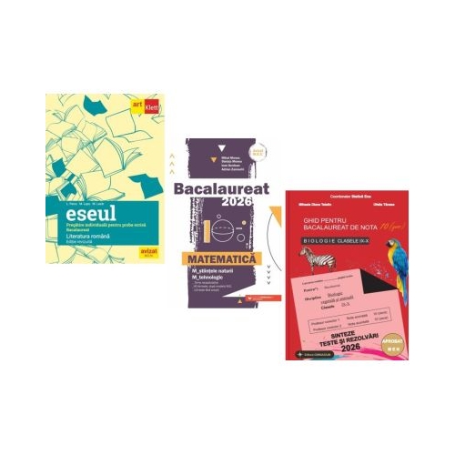 Pachet Bacalaureat 2026. Eseul. Pregatire individuala pentru proba scrisa Matematica M-stiintele-naturii si M-tehnologic si Biologie clasele 9-10 - Liliana Paicu Mihai Monea Stelica Ene