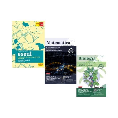 Pachet Bacalaureat 2026. Eseul regatire individuala pentru proba scrisa Matematica pe intelesul tuturor M-mate-info M-stiintele naturii si Biologia pe intelesul tuturor clasele 9-10 - Liliana Paicu Teohar Mihadas Maria Ioana Cazan