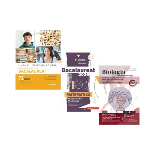 Pachet Bacalaureat 2026. Limba si literatura romana 72 teste complete Matematica M-stiintele-naturii si M-tehnologic si Biologie pe intelesul tuturor clasele 11-12- Mimi Gramnea Mihai Monea Maria Ioana Cazan
