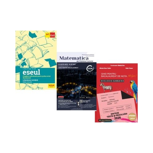 Pachet Bacalaureat 2026. Eseul. Pregatire individuala pentru proba scrisa Matematica pe intelesul tuturor M-mate-info M-stiintele naturii si Biologie clasele 9-10 - Liliana Paicu Teohar Mihadas Stelica Ene