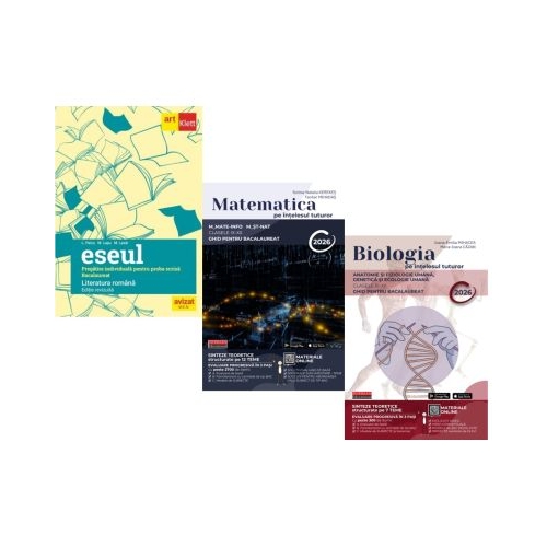 Pachet Bacalaureat 2026. Eseul regatire individuala pentru proba scrisa Matematica pe intelesul tuturor M-mate-info M-stiintele naturii si Biologia pe intelesul tuturor clasele 11-12 - Liliana Paicu Teohar Mihadas Maria Ioana Cazan