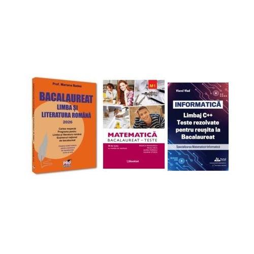 Pachet Bacalaureat 2026. Limba si literatura romana Matematica M1 Teste si INFORMATICA. Limbaj C. Teste rezolvate Mate-Info - Mariana Badea Rodica Manolescu Viorel Vlad