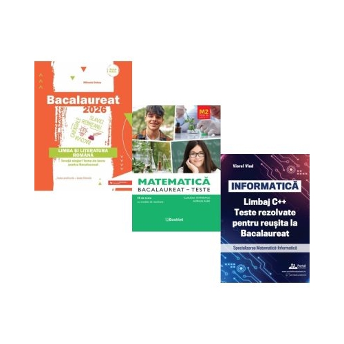 Pachet Bacalaureat 2026. Limba si literatura romana Matematica M2 Profil Stiinte ale naturii. Teste si INFORMATICA. Limbaj C. Teste rezolvate Mate-Info - Mihaela Dobos Claudia Temneanu Viorel Vlad