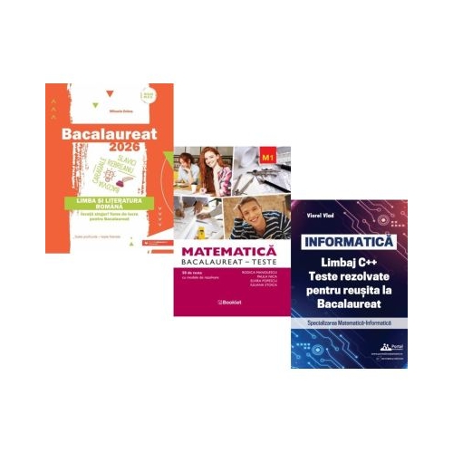 Pachet Bacalaureat 2026. Limba si literatura romana Matematica M1. Teste si INFORMATICA. Limbaj C. Teste rezolvate Mate-Info - Mihaela Dobos Rodica Manolescu Viorel Vlad