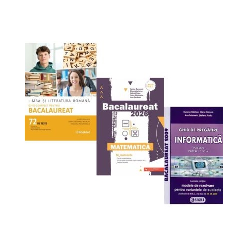 Pachet Bacalaureat 2026. Limba si literatura romana. 72 teste complete Matematica MMate-Info si Informatica. Ghid de pregatire clasele 11-12 intensiv Pascal CC - Mimi Gramnea Gheorghe Iurea Susana Galatean