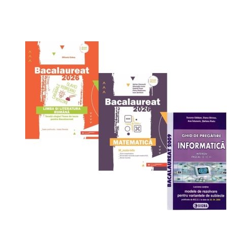 Pachet Bacalaureat 2026. Limba si literatura romana Matematica MMate-Info si Informatica. Ghid de pregatire clasele 11-12 intensiv Pascal CC - Mihaela Dobos Gheorghe Iurea Susana Galatean