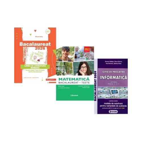 Pachet Bacalaureat 2026. Limba si literatura romana Matematica M2 Profil Stiinte ale naturii. Teste si Informatica. Ghid de pregatire clasele 11-12 intensiv Pascal CC - Mihaela Dobos Claudia Temneanu Susana Galatean