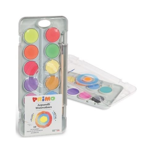 Acuarele 12 culori 8 metalice 4 fluorescente cu paleta si pensula