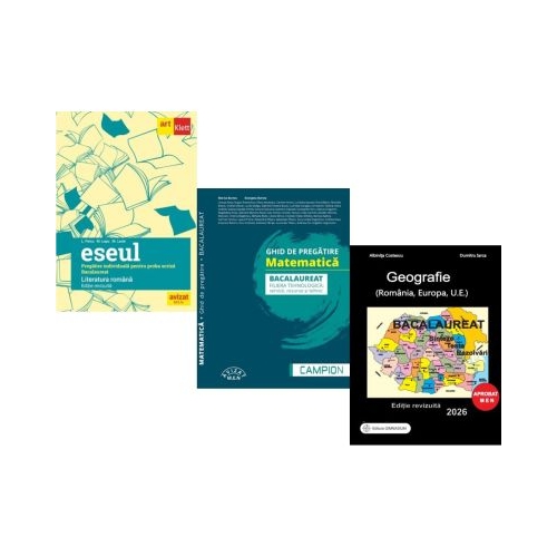 Pachet Bacalaureat 2026. Eseul. Pregatire individuala pentru proba scrisa Matematica filiera tehnologica servicii resurse si tehnic si Geografie Sinteze Teste Rezolvari - Liliana Paicu Marius Burtea Albinita Costescu