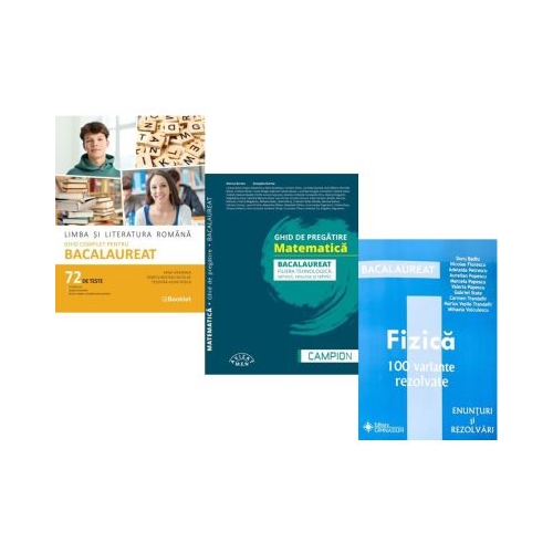 Pachet Bacalaureat 2026. Limba si literatura romana Ghid complet cu 72 teste Matematica filiera tehnologica servicii resurse si tehnic si Fizica 100 variante rezolvate - Mimi Gramnea Marius Burtea Doru Badiu