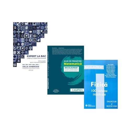 Pachet Bacalaureat 2026. Ghid complet pentru rezolvarea subiectelor Limba si literatura romana Ghid de pregatire. Matematica. filiera tehnologica servicii resurse si tehnic si Fizica 100 variante rezolvate - Delia Ambrosie Marius Burtea Doru Badiu