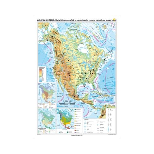 America de Nord. Harta fizico-geografica si a principalelor resurse naturale de subsol 100x140 cm CR-3113B
