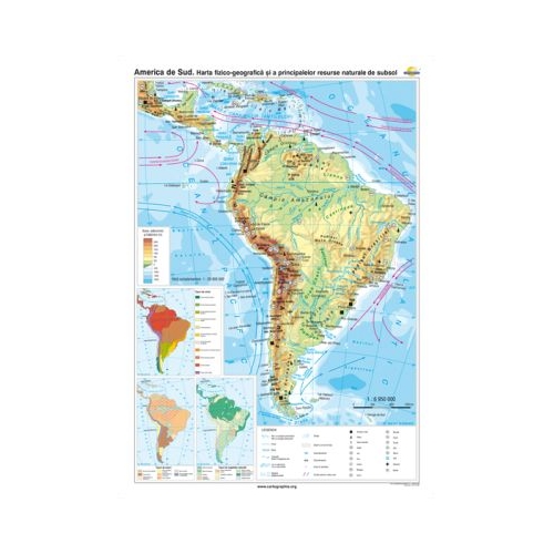 America de Sud. Harta fizico-geografica si a principalelor resurse naturale de subsol 100x140 cm CR-3114B