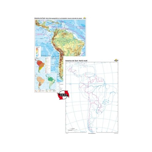 America de Sud. Harta fizico-geografica si a principalelor resurse naturale de subsol Duo 120x160 cm CR-3114DA