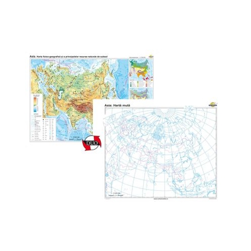 Asia. Harta fizico-geografica si a principalelor resurse naturale de subsol Duo 140x100 cm CR-3111DB