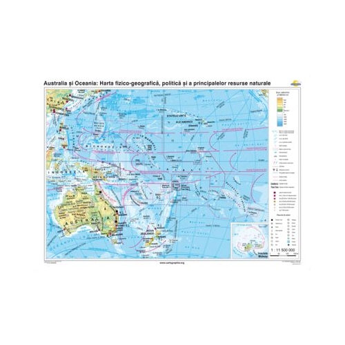 Australia si Oceania.. Harta fizico-geografica politica si a principalelor resurse naturale de subsol 160x120 cm CR-3117A