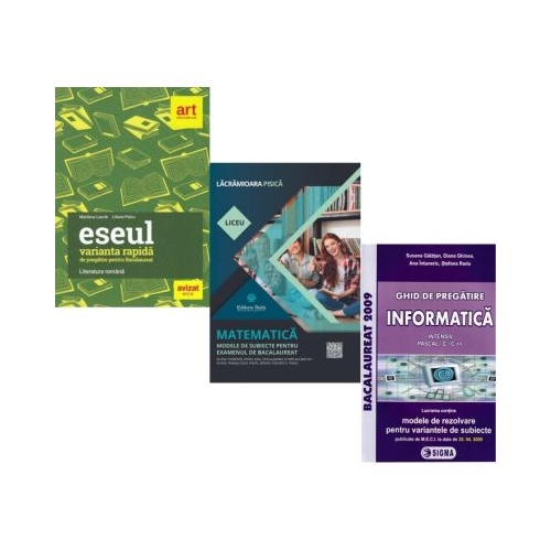 Pachet Bacalaureat 2026. Eseul. Varianta rapida de pregatire Matematica Filiera tehnologica Servicii si Informatica clasele 11-12 intensiv Pascal CC - Liliana Paicu Lacramioara Pisica Susana Galatean